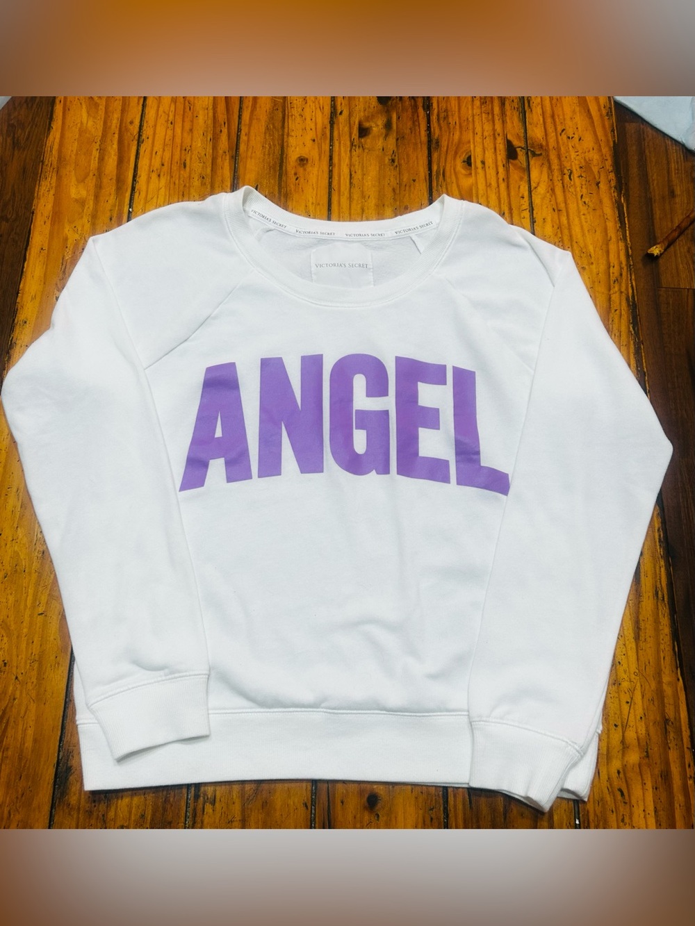 Victoria's Secret White Crewneck Sweatshirt with Purple ANGEL Graphic